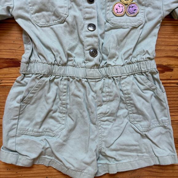 Derek Heart mint green smily face patch short sleeve girls romper SIZE 6 - Picture 4 of 6